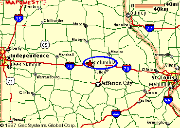 Map to Columbia, MO